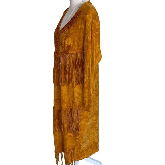 Bijan Womens Maxi Dress Orange One Size Vintage Stone Washed Pure Cotton Fringe - Picture 12 of 12